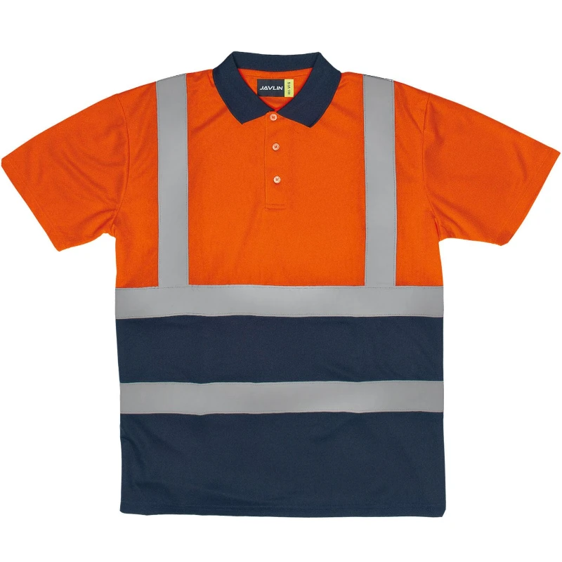 2 tone hiviz golf shirt orange / navy 180g polycotton size